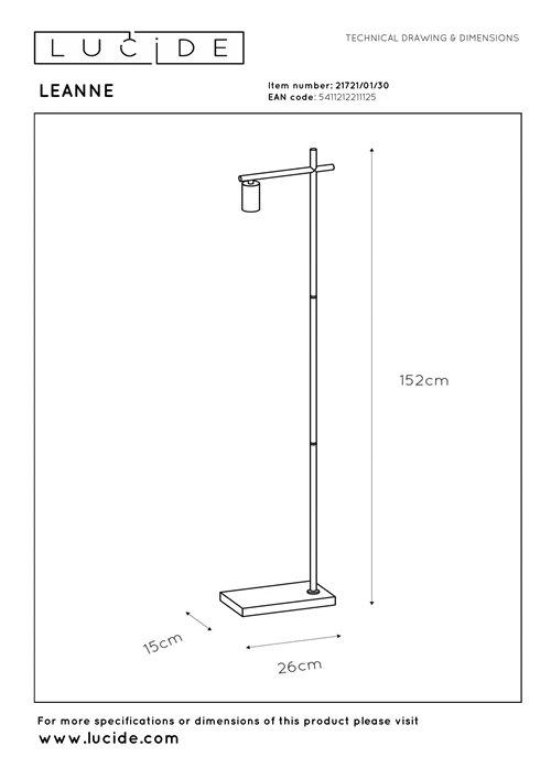 Lucide LEANNE - Stehlampe - 1xE27 - Schwarz - technisch